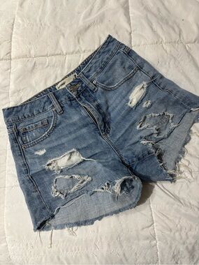 Garage Distressed Light Blue Denim Shorts